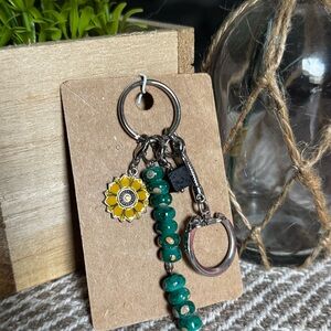 Sunflower Charm Green Beaded Keychain